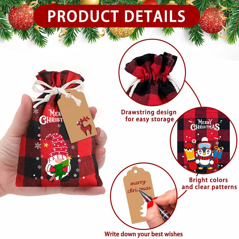 Customized Christmas cotton drawstring bag Drawstring storage candy small gift packaging bag manufacturers wholesale