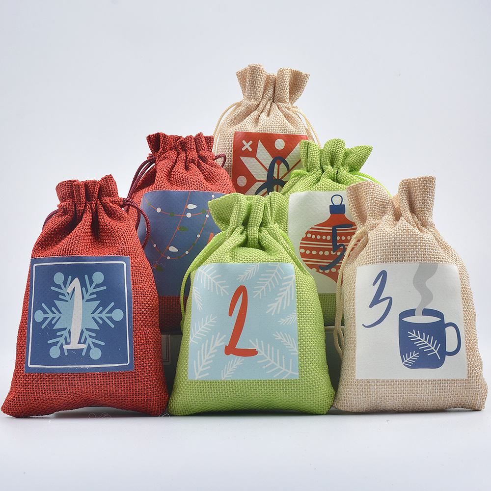 New Christmas 3-color linen bag set Advent 1-24 digital advent calendar Christmas gift bag
