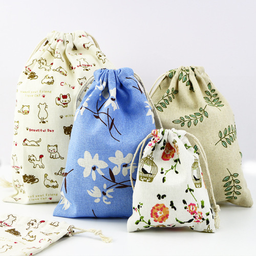Cotton and Linen Drawstring Bag Drawstring Fabric Travel Storage Bag