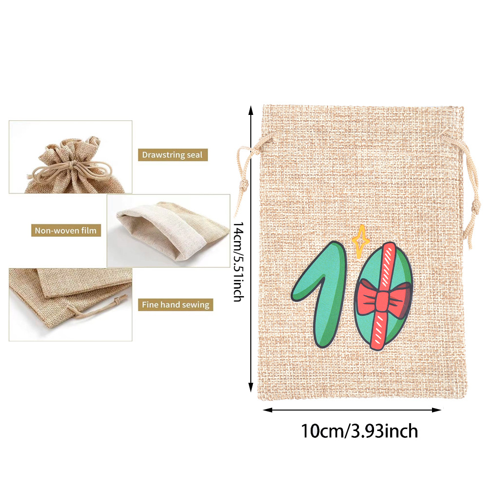 Party Christmas Gift Bag Set Advent Countdown 1-24 Hanging Bag Luminous Linen Drawstring Candy Packaging Bag