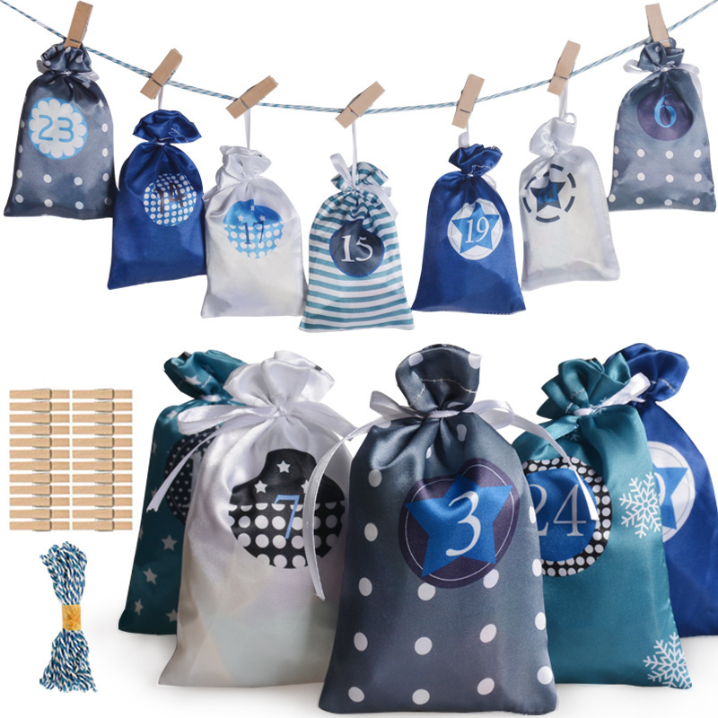 Christmas Advent Calendar Drawstring Bag Party Small Fabric Bag Party Gift Bag Set