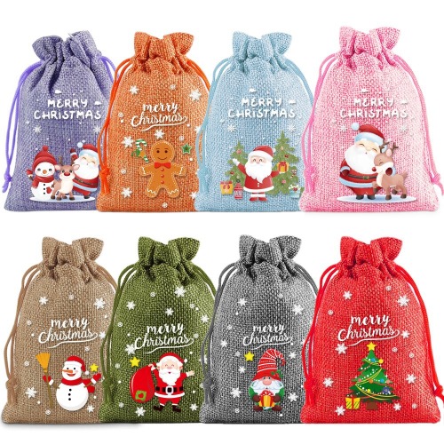 Christmas burlap drawstring bag party holiday party gift candy packaging storage luminous drawstring burlap bag