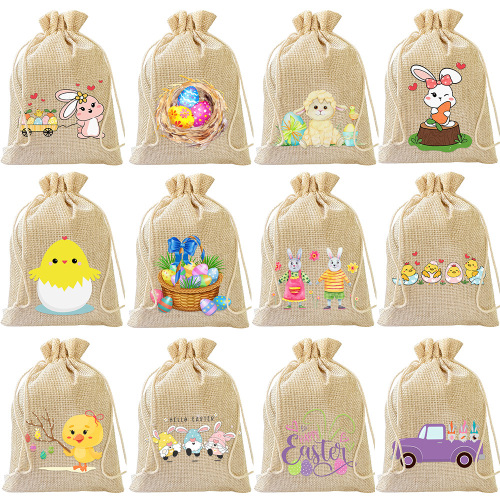 Easter Linen Drawstring Bag Cross-border Holiday Party Gift Bag Rabbit Drawstring Bag