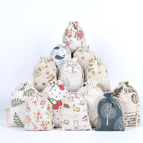 13*18 printed cotton and linen drawstring bag anti-mosquito incense bag sachet empty bag fresh linen storage bag