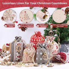 New Christmas Advent Calendar Burlap Bag 1-24 Party Candy Bag Christmas Gift Bag