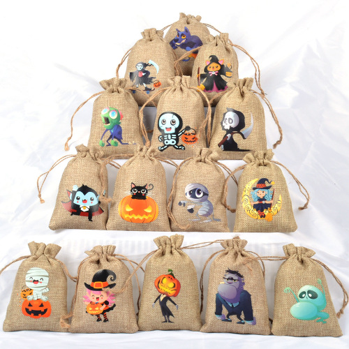 Halloween Luminous Linen Drawstring Bag Party Party Gift Jewelry Candy Packaging Storage Small Bag