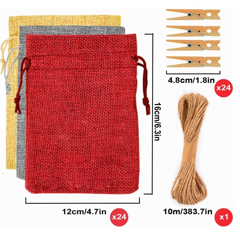 Christmas burlap gift bag advent calendar candy bag Christmas gift bag calendar 1-24 cloth bag
