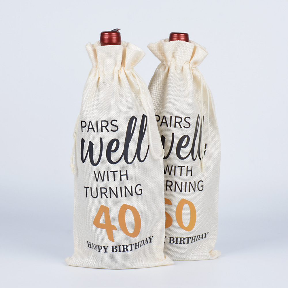 Anniversary Wine Bottle Drawstring Bag Birthday Party Wine Champagne Decorative Storage Bag
