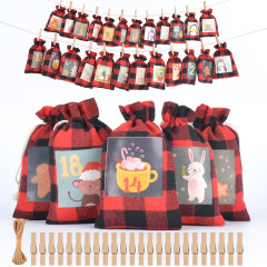 New Christmas cotton gift bag drawstring bag countdown 1-24 gift bag advent calendar bag