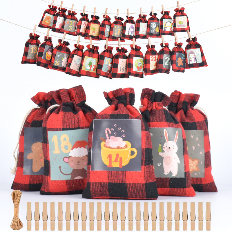 New Christmas cotton gift bag drawstring bag countdown 1-24 gift bag advent calendar bag
