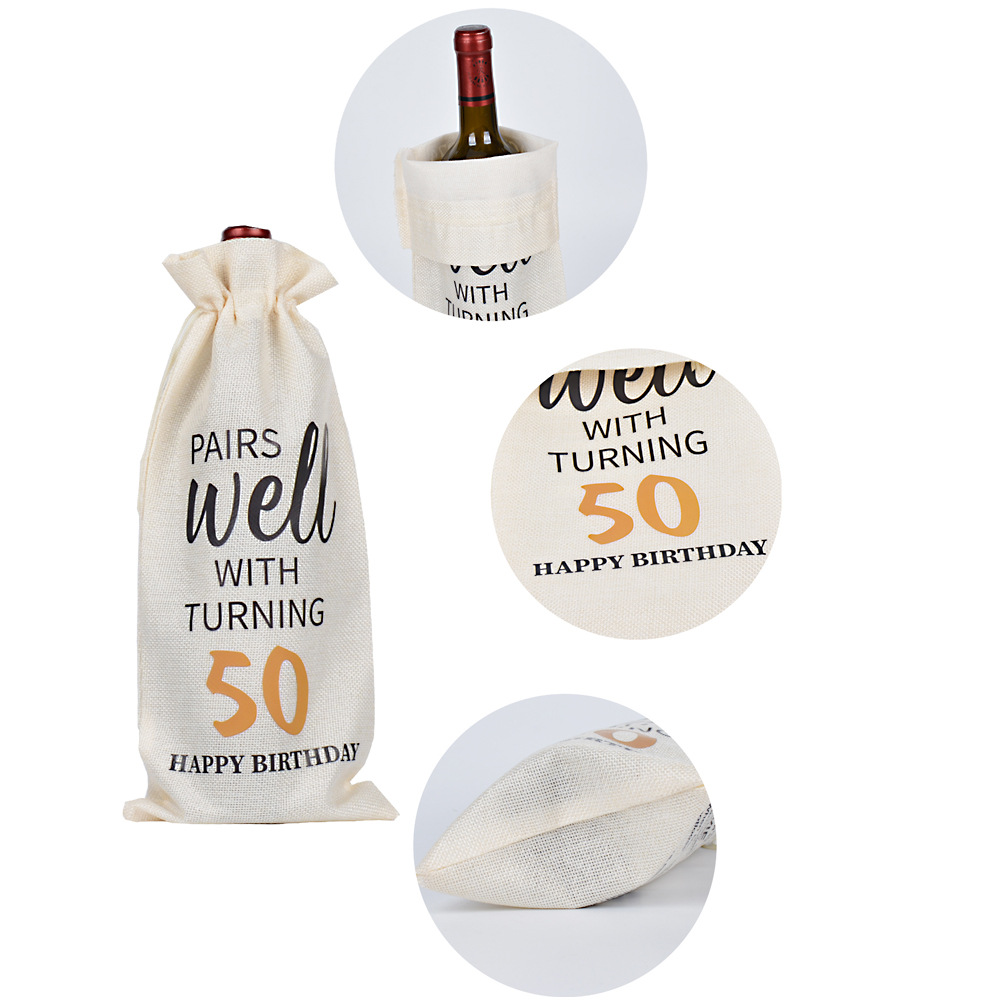 Anniversary Wine Bottle Drawstring Bag Birthday Party Wine Champagne Decorative Storage Bag