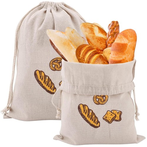 Hot Sale Linen Toast Bag Reusable French Baguette Biscuit Bag Cotton Drawstring Bread Bag