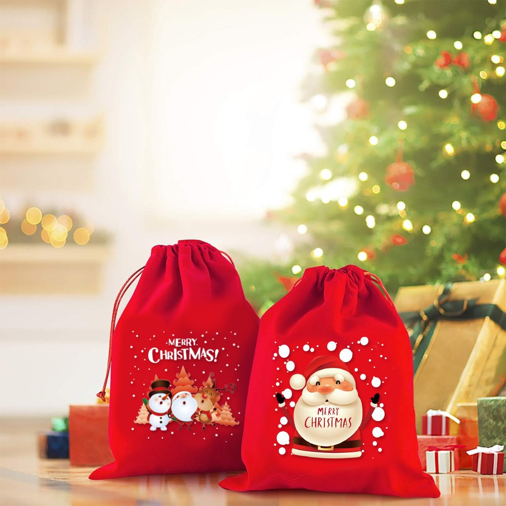 Christmas flannel gift bag children's candy bag Christmas apple bag drawstring packaging bag