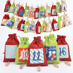 New Christmas 3-color linen bag set Advent 1-24 digital advent calendar Christmas gift bag