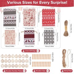 New Christmas Advent Calendar Burlap Bag 1-24 Party Candy Bag Christmas Gift Bag