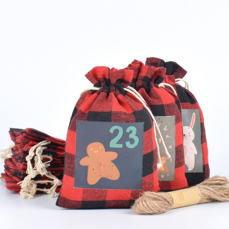 New Christmas cotton gift bag drawstring bag countdown 1-24 gift bag advent calendar bag