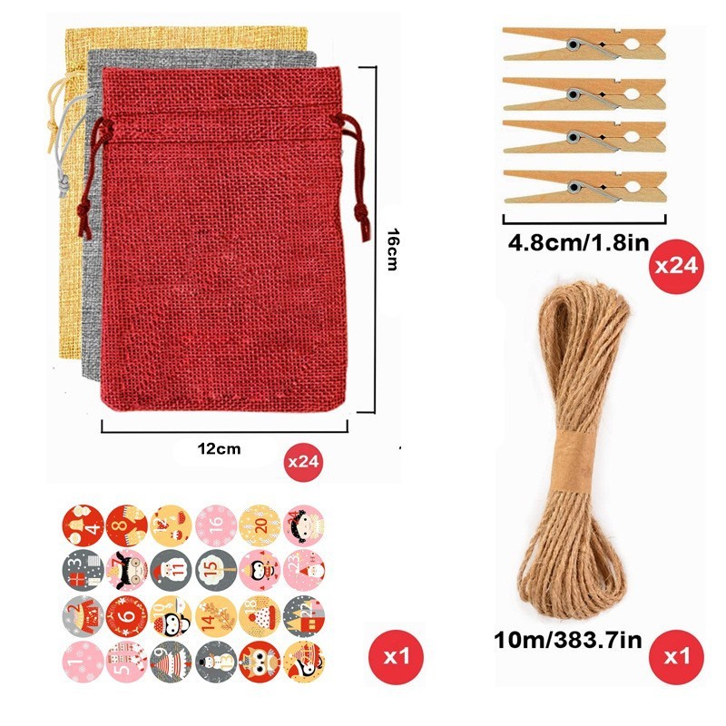Christmas burlap gift bag advent calendar candy bag Christmas gift bag calendar 1-24 cloth bag