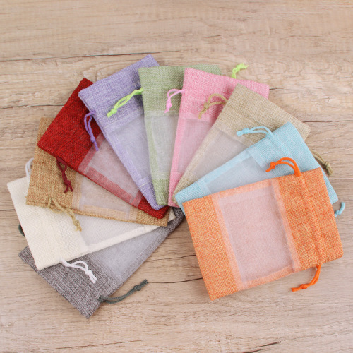 Drawstring linen window packaging bag for girls jewelry cosmetics jewelry storage bag literary play jewelry bag