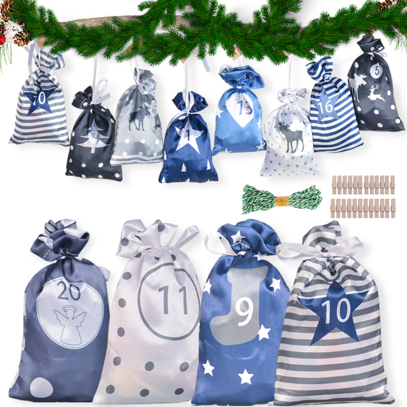 Christmas Advent Calendar Drawstring Bag Party Small Fabric Bag Party Gift Bag Set