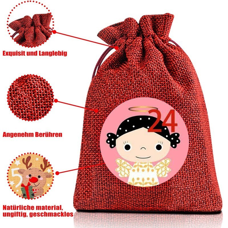 Christmas burlap gift bag advent calendar candy bag Christmas gift bag calendar 1-24 cloth bag