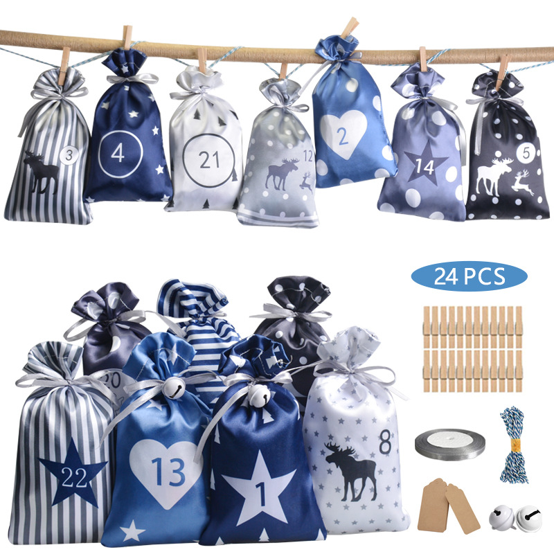 Christmas Advent Calendar Drawstring Bag Party Small Fabric Bag Party Gift Bag Set