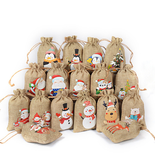 Christmas drawstring linen gift bag party candy bag children's candy gift bag cross-border children's gift bag
