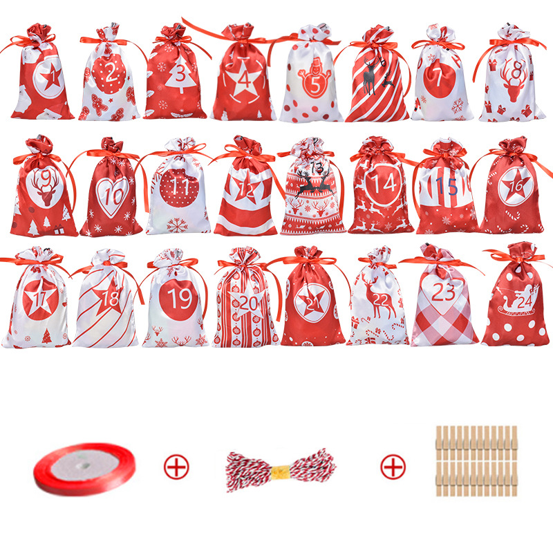 Christmas Advent Calendar Drawstring Bag Party Small Fabric Bag Party Gift Bag Set