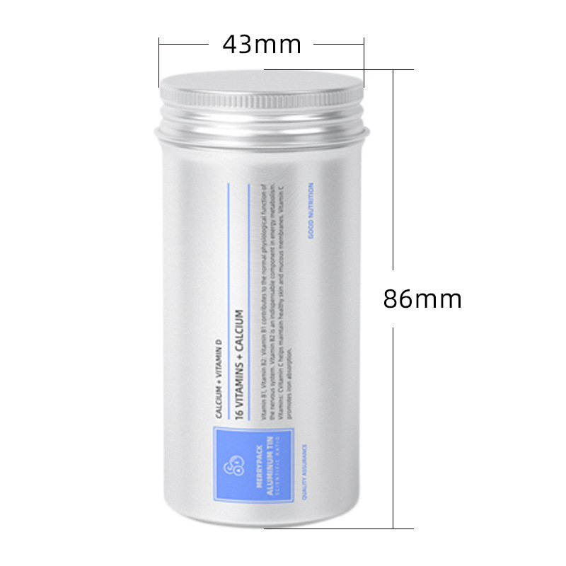 Customized processing 43*86mm vitamin aluminum bottle beverage aluminum bottle candy tea packaging aluminum can custom made