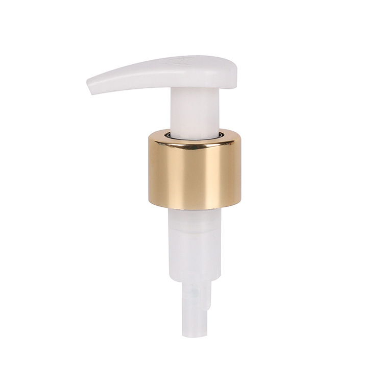New hot selling 24/410 external spring lotion pump bright gold anodized aluminum milk pump external switch pump