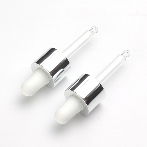 Supply 20-tooth bright silver nitrile dropper essence cosmetics packaging dropper white rubber head transparent glass dropper