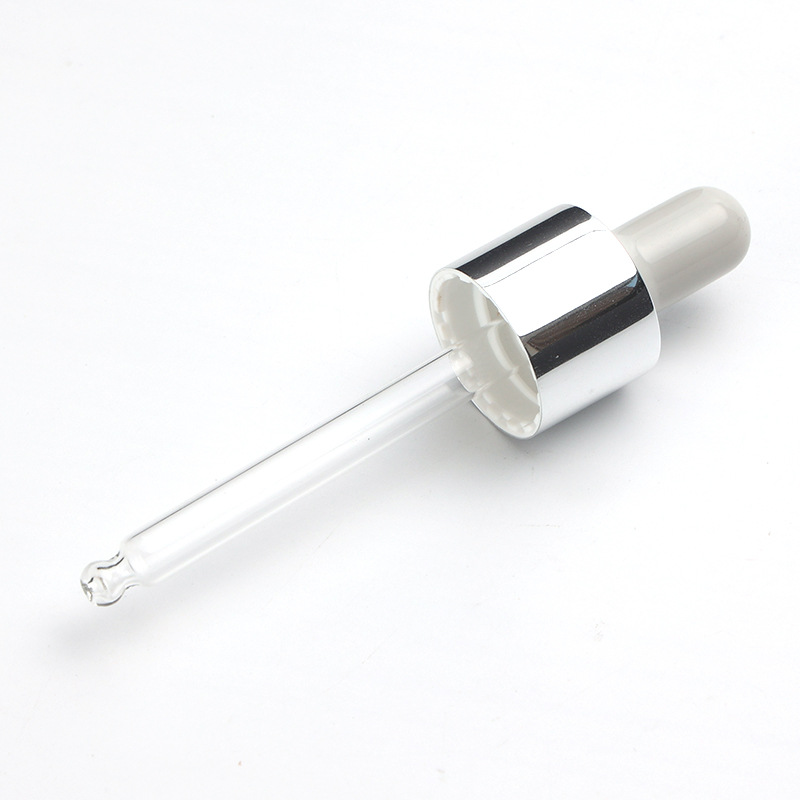 Custom silicone dropper PVC middle ring bright silver bottle silicone head transparent glass dropper manufacturer production