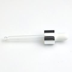 Supply 18-tooth bright silver nitrile dropper white rubber head bright silver middle circle transparent round head glass dropper manufacturer wholesale