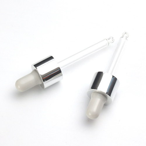 Custom silicone dropper PVC middle ring bright silver bottle silicone head transparent glass dropper manufacturer production