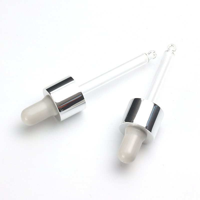 Custom silicone dropper PVC middle ring bright silver bottle silicone head transparent glass dropper manufacturer production
