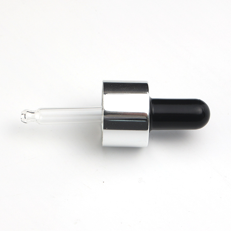 Supply 24-tooth bright silver silicone dropper cosmetic glass bottle packaging silicone head transparent glass dropper manufacturer