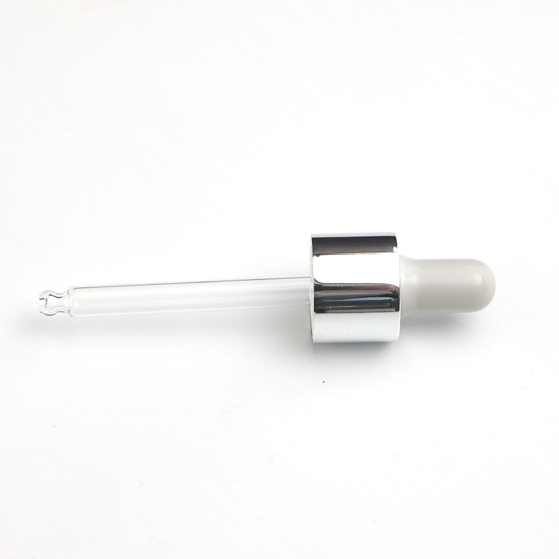 Custom silicone dropper PVC middle ring bright silver bottle silicone head transparent glass dropper manufacturer production