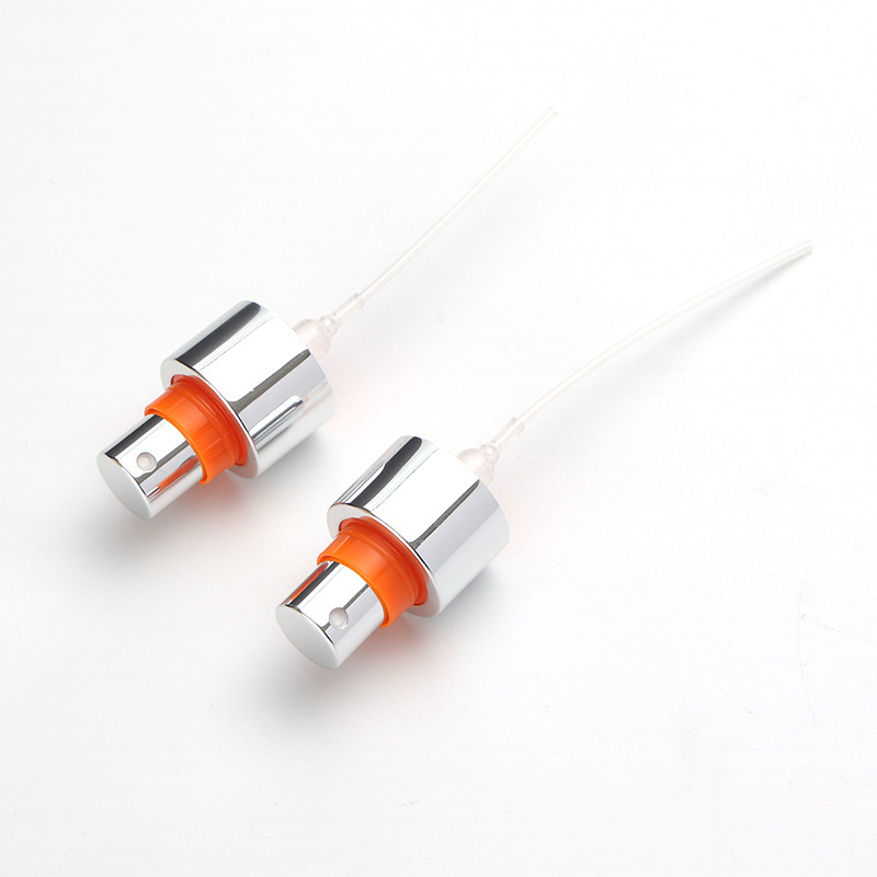 Supply 24-tooth anodized aluminum spray pump with built-in spring to press easily cosmetic plastic spray pump nozzle wholesale