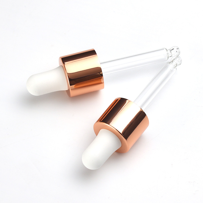 Supply 18/415 bronze gold nitrile dropper essence bottle with glass dropper silicone head nitrile dropper