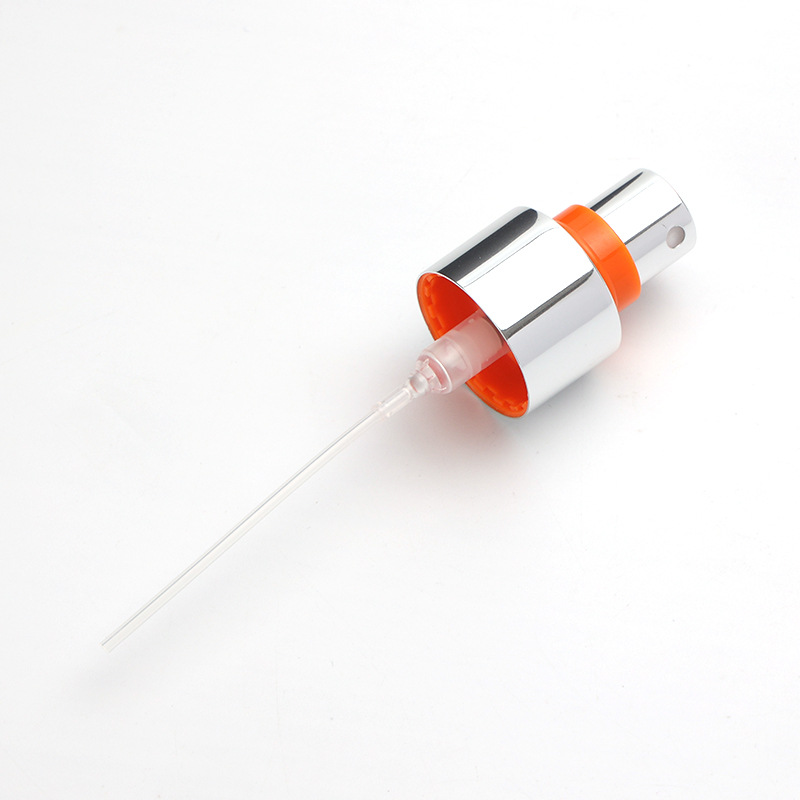 Supply 24-tooth anodized aluminum spray pump with built-in spring to press easily cosmetic plastic spray pump nozzle wholesale