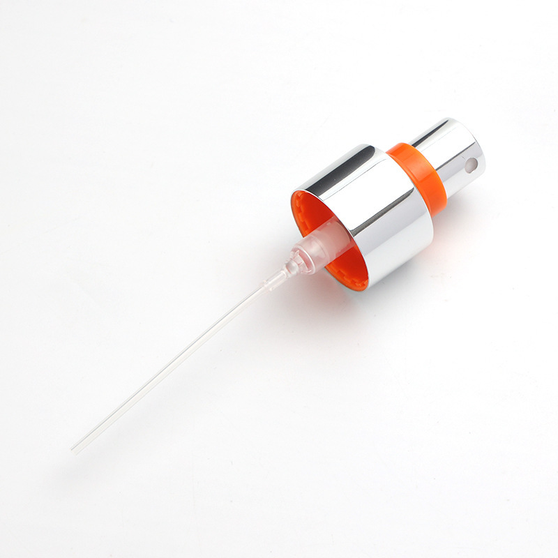 Supply 24-tooth anodized aluminum spray pump with built-in spring to press easily cosmetic plastic spray pump nozzle wholesale