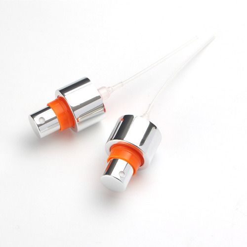 Supply 24-tooth anodized aluminum spray pump with built-in spring to press easily cosmetic plastic spray pump nozzle wholesale