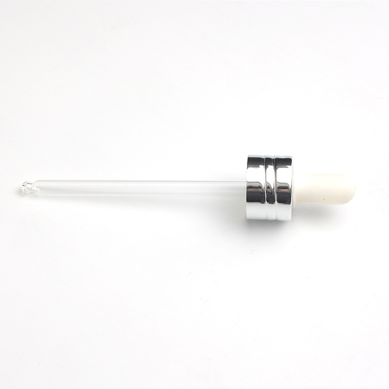 Supply 24-tooth bright silver silicone dropper cosmetic glass bottle packaging silicone head transparent glass dropper manufacturer