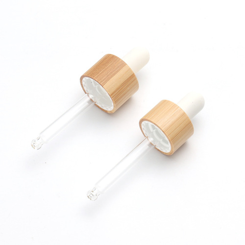Supply bamboo wood middle circle silicone glass dropper cosmetic essential oil cover bamboo dropper black and white rubber head manufacturers wholesale