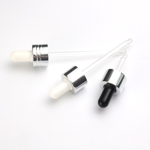Supply 24-tooth bright silver silicone dropper cosmetic glass bottle packaging silicone head transparent glass dropper manufacturer