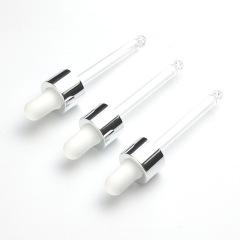 Supply 18-tooth bright silver nitrile dropper white rubber head bright silver middle circle transparent round head glass dropper manufacturer wholesale