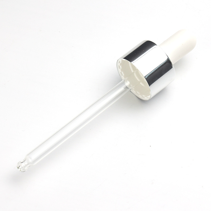Supply 24-tooth bright silver silicone dropper cosmetic glass bottle packaging silicone head transparent glass dropper manufacturer
