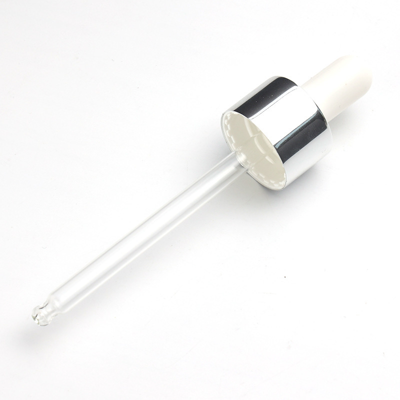Supply 24-tooth bright silver silicone dropper cosmetic glass bottle packaging silicone head transparent glass dropper manufacturer