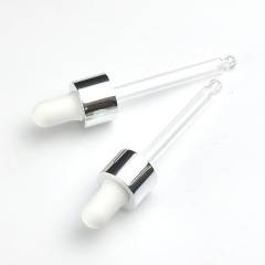 Supply 18-tooth bright silver nitrile dropper white rubber head bright silver middle circle transparent round head glass dropper manufacturer wholesale