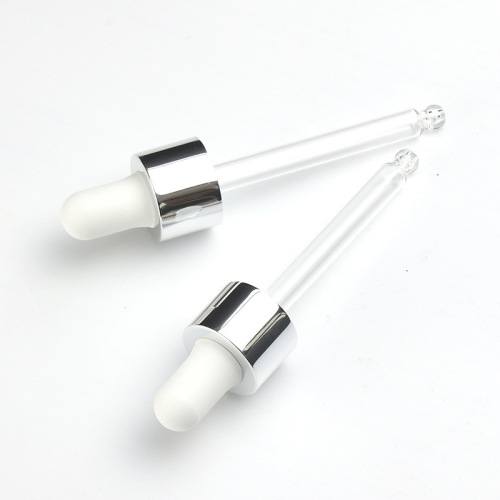 Supply 18-tooth bright silver nitrile dropper white rubber head bright silver middle circle transparent round head glass dropper manufacturer wholesale