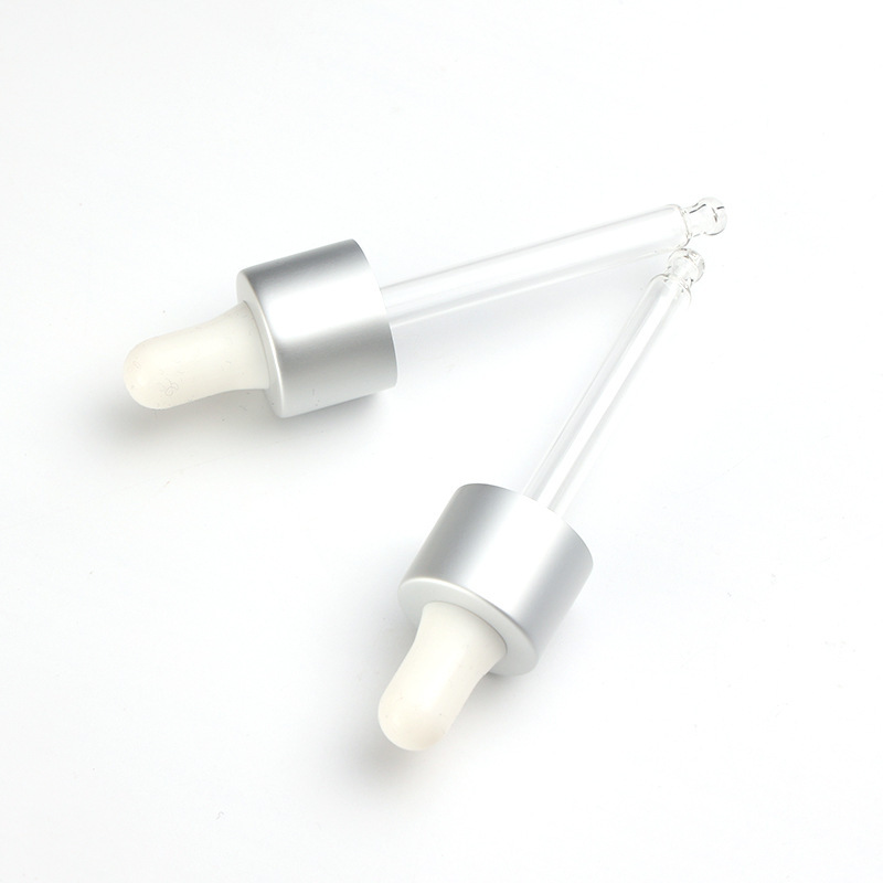 Supply 20-tooth silicone dropper, silver-colored middle ring, white silicone head, transparent glass dropper, manufacturer and wholesale